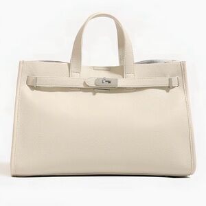 Cream Pebbled Tote with Silver-Tone Accent
